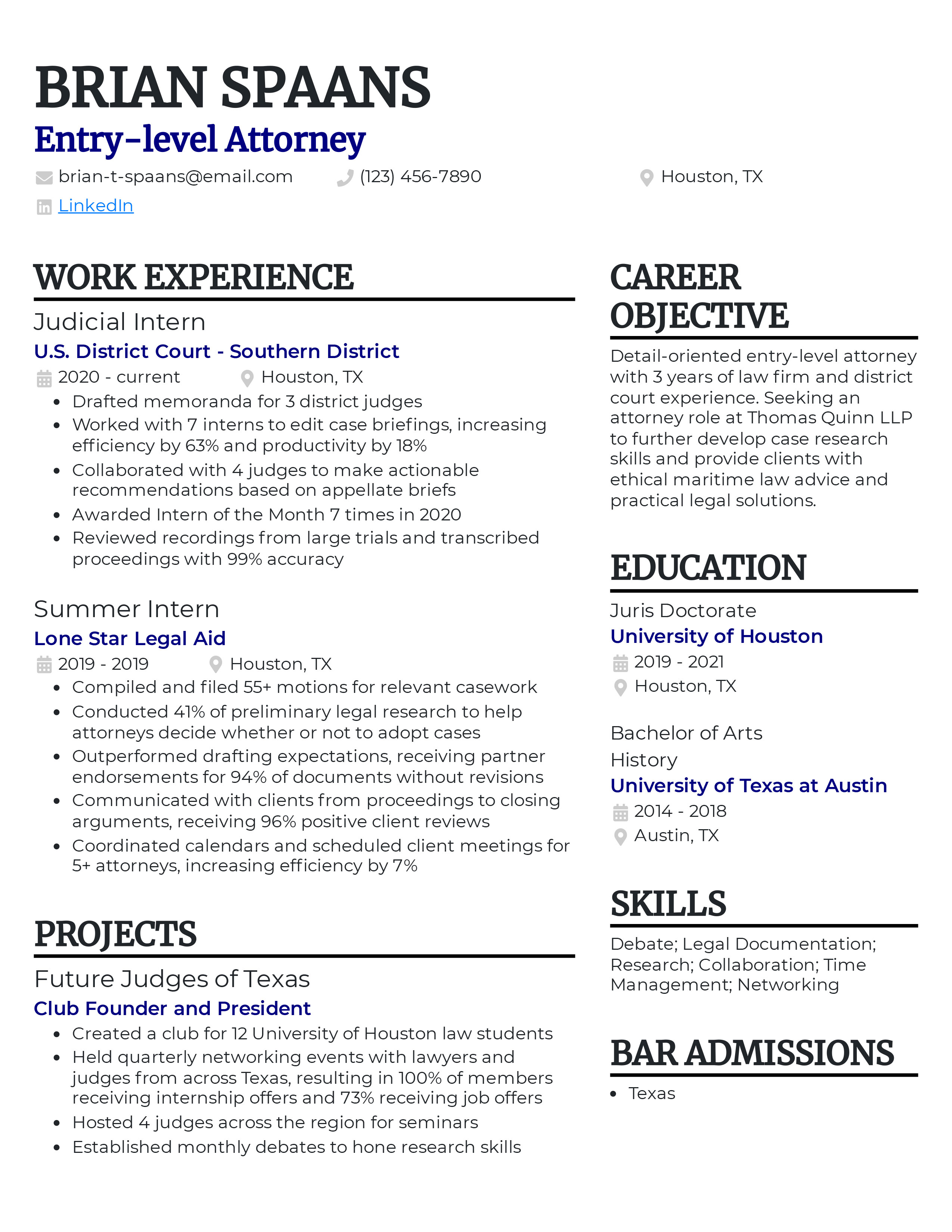 Entry Level Attorney Resume Download PDF